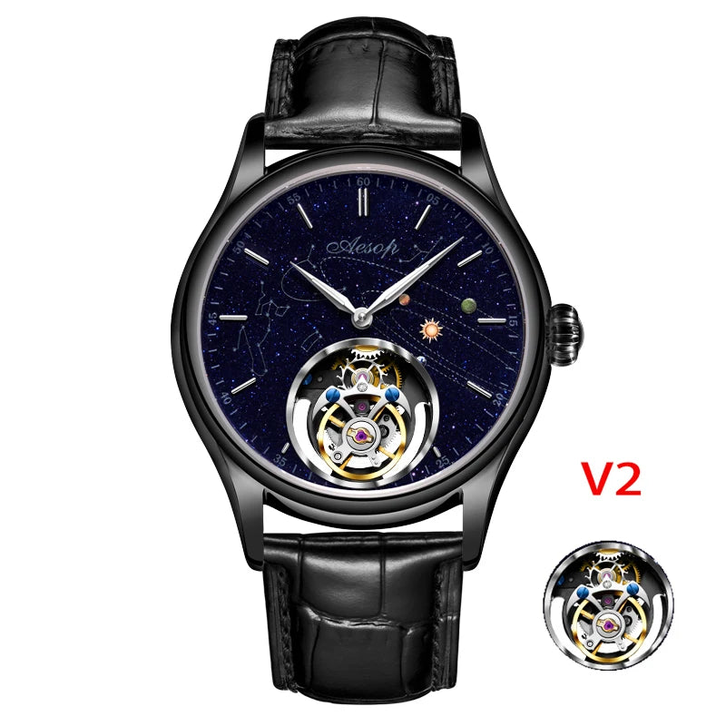 AESOP 7025 Flying Tourbillon Movement Watch Brand For Men Skeleton Mechanical Luxury Watches Wterproof Wristwatches Sapphire