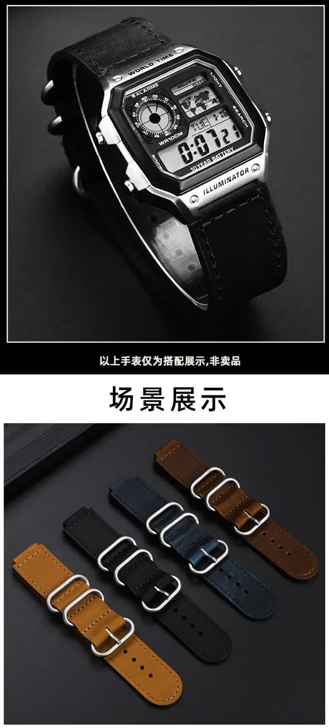 18mm cowhide Watchband for Casio small square strap AE1200/AE-1300/1500 F-108/W-218  A158/A168 vintage cowhide strap  bracelet