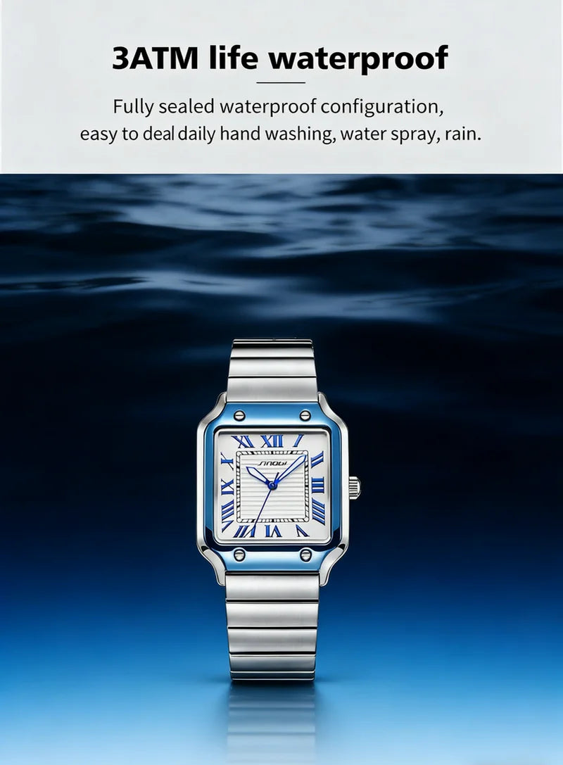 Square Quartz Watch Men Stainless Steel Waterproof Business Wristwatch Male Clock Relogio Masculino