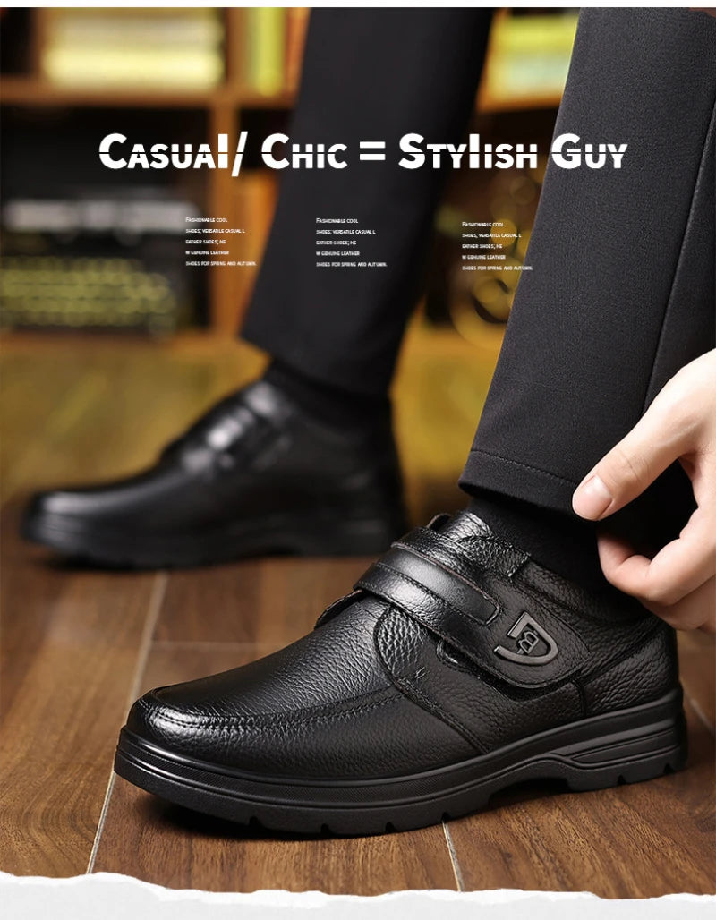 Mens Brown Litchi Grain Genuine Leather Casual Shoes Soft Sole Comfortable Walking Sneakers For Middle Aged Dad And Elderly