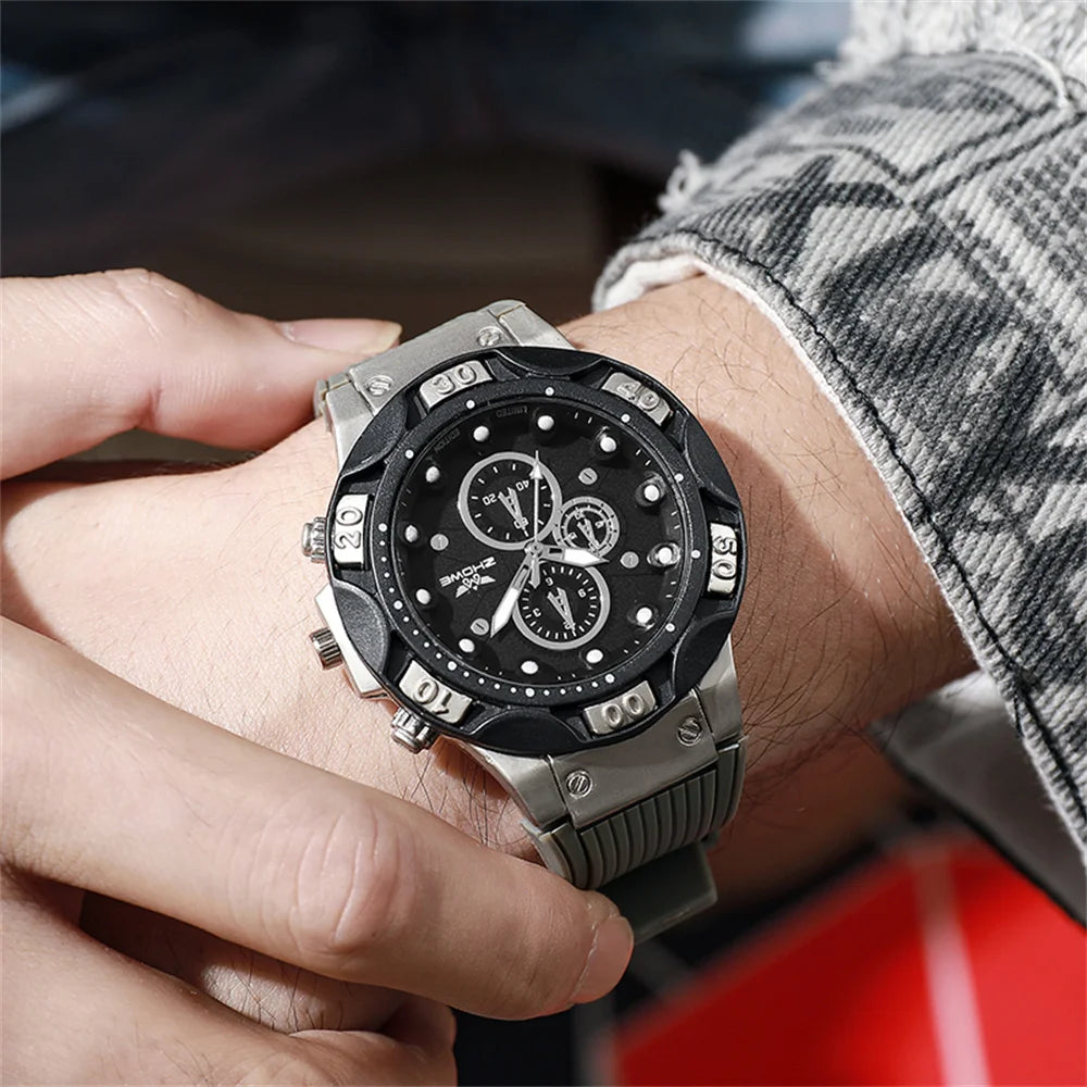 Men's Sports Watches Fashionable 2025 New Triple Bezel Design Quartz Watch Brown Silicone Military Clock Men Watches