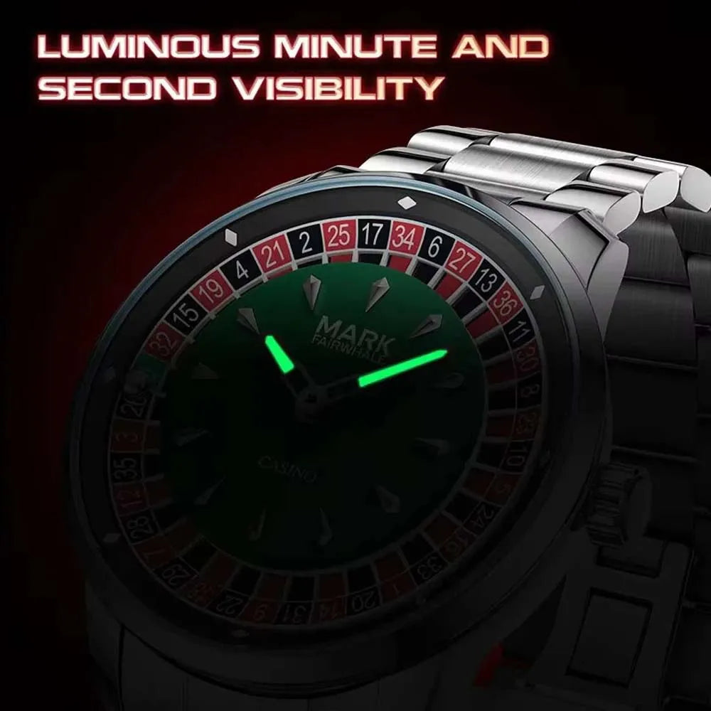 Mark Fairwhale 2025 New Fashion Men Quartz Watch Arabic numerals Rotating Dial Roulette Luminous Waterproof Men's Wristwatch