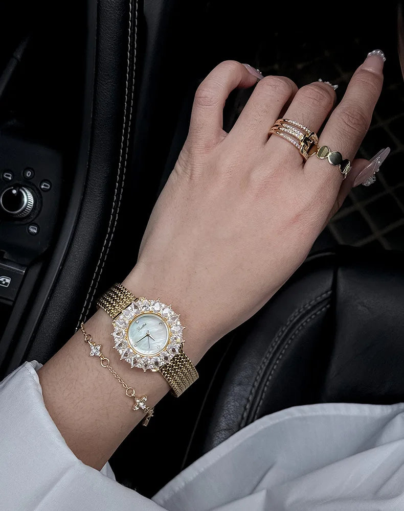 Women Watches for Girls Wrist Quartz Watch Sliver Gold Flower Diamond Orologio Ladies Vintage Wristwatch Stainless Steel Clock