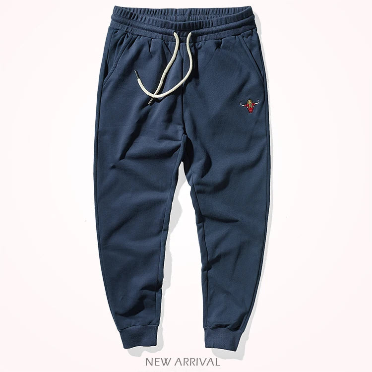 Autumn Winter American Retro Knitted Velvet Embroidery Sweatpants Men's Fashion Pure Cotton Loose Drawstring Sport Casual Pants