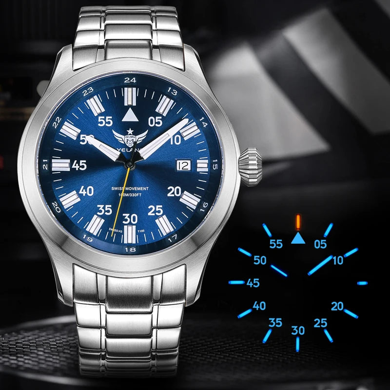 YELANG V1021S Men Quartz Watch 42mm Swiss Ronda  Movement 10-year battery life T100 Luminous 100m Waterproof Men's Diving Watch