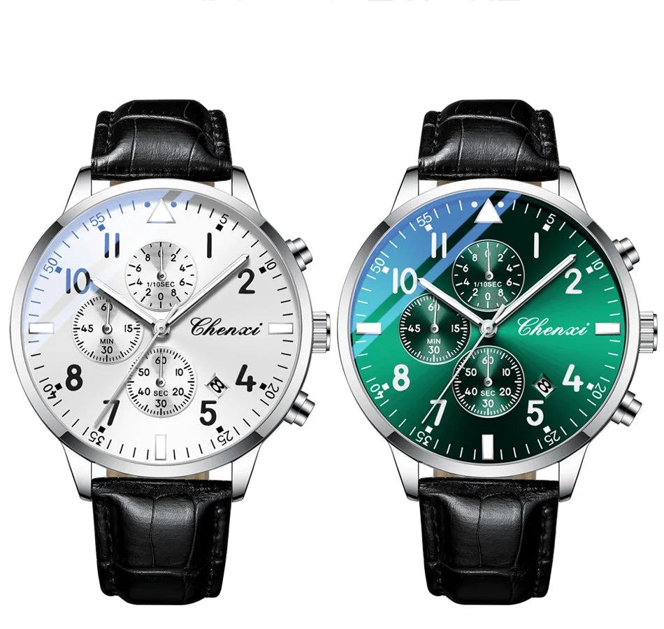 2025 New CHENXI Man Watch 43mm Classic Sports Chronograph Waterproof Luminous Quartz Men's Watches Leather Strap