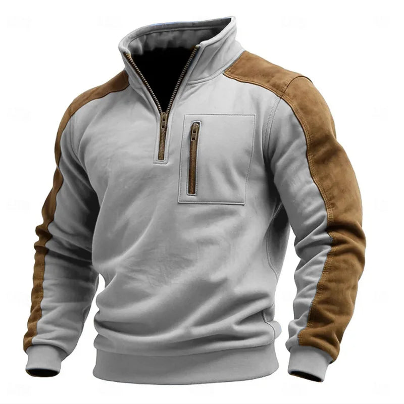 Autumn Winter New Men's Stand Collar Pullover Sweatshirts Fashion Patchwork Sports Tops Male Casual Streetwear Pull On Hoodie