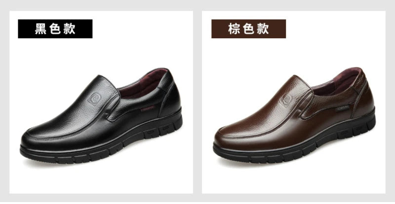Mens Black Genuine Leather Slip On Loafers Soft Cushioned Sole Comfortable Business Casual Shoes For Middle Aged Dad Daily