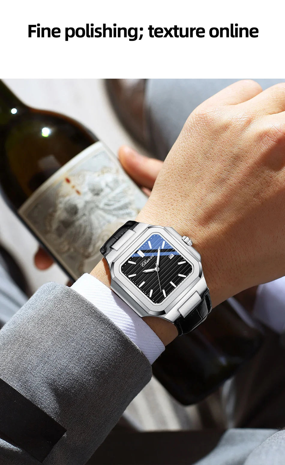 New High Quality Leather Man Watches Business Fashion Date Quartz Luxury Square Watch Men's Waterproof Luminous Clock