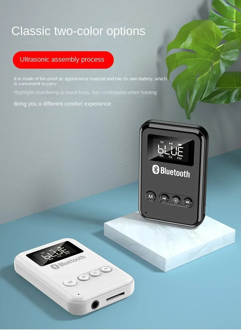 Wireless Audio LED Bluetooth 5.0 Adapter Transmitter Receiver  For Car Music Headphone Speaker, 300mA Battery, Support TF Card