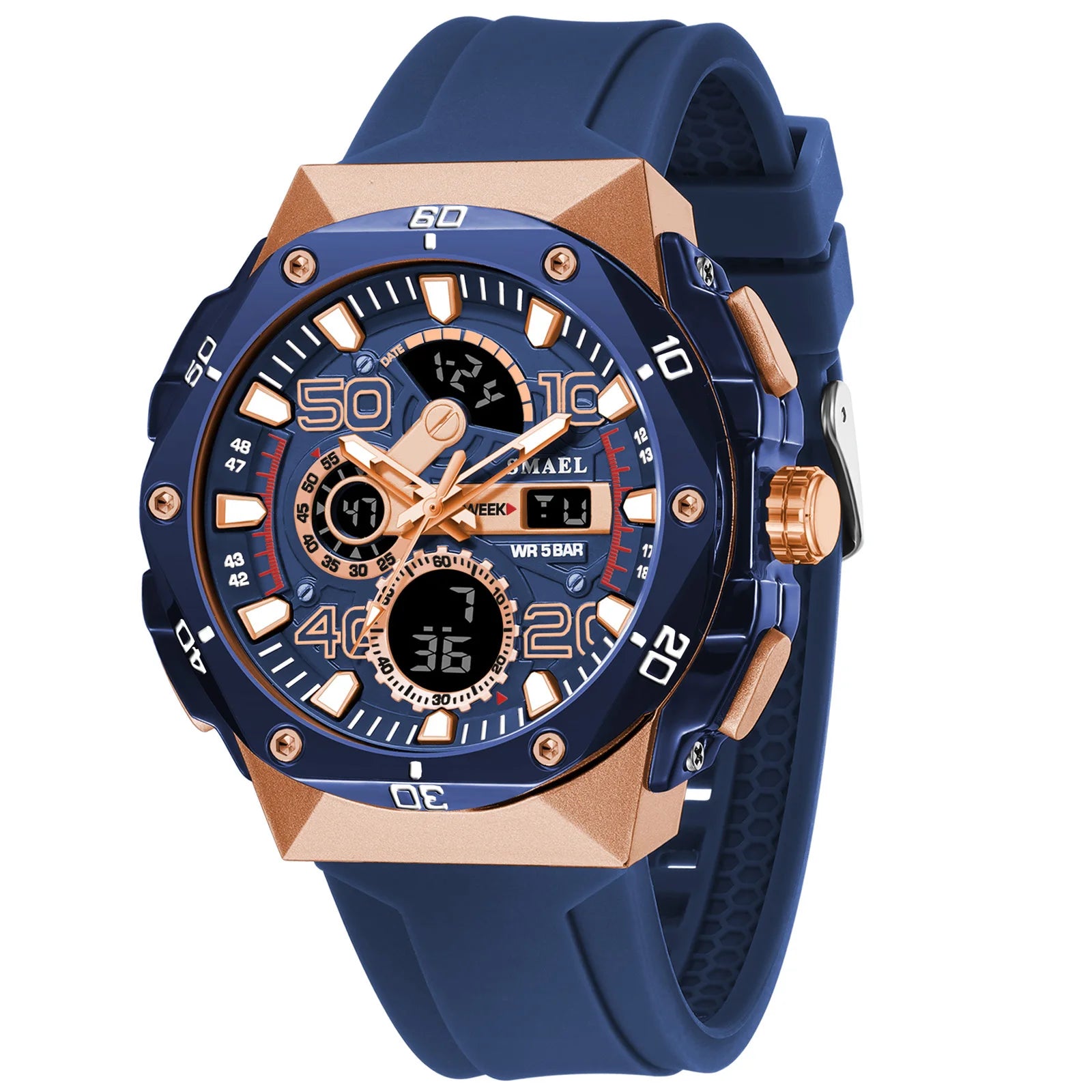 SMAEL Men's Sport Digital LED Watch Dual Time Stopwatch Alarm Clock 50M Waterproof 8113 Wristwatch Sports Army Military Watches