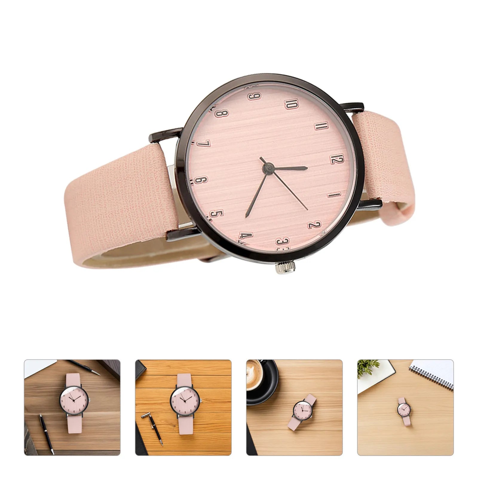 Quartz Wrist Watch for Women Simple Classic Design Wood Pattern Dial Precise Movement Stylish Strap Fashionable Everyday