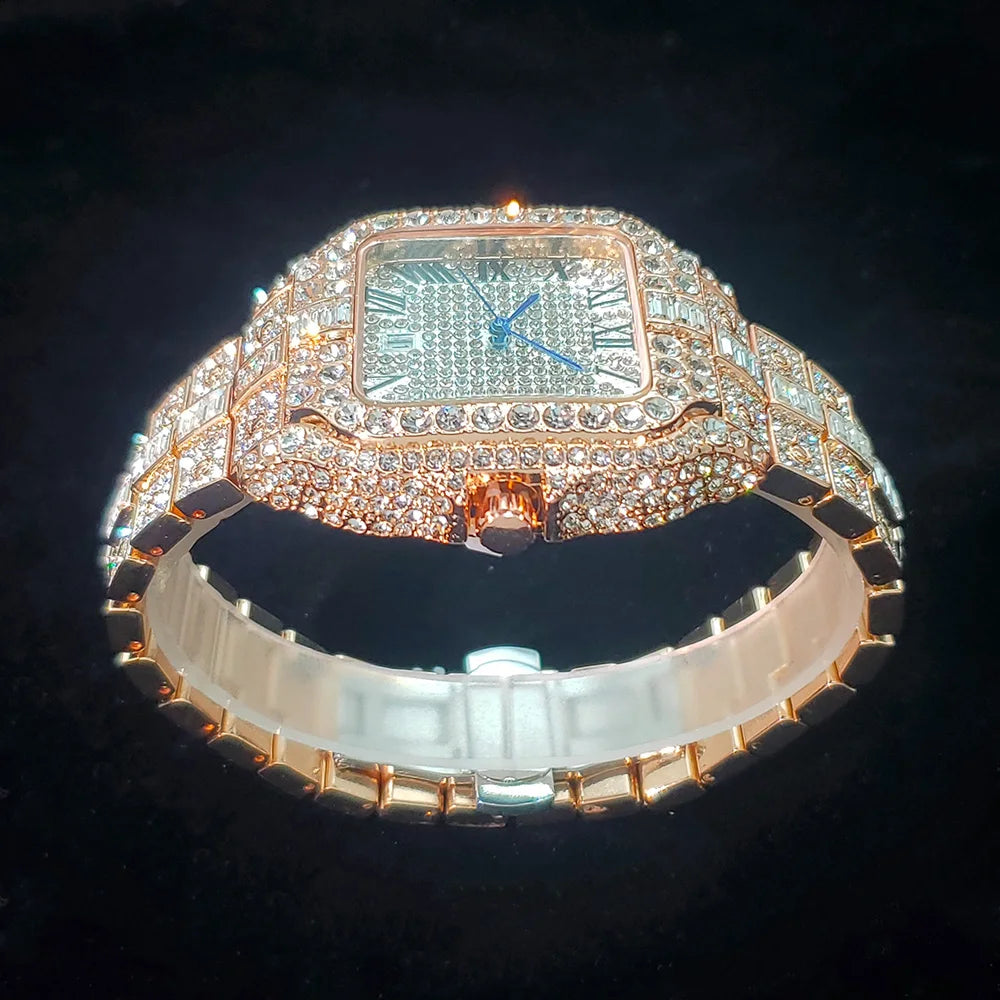 Luxury Original Brand Men Watch Fashion Bling Diamond Inlay Square Wristwatch Hip Hop Iced Out Man Jewelry Clock Dropshipping