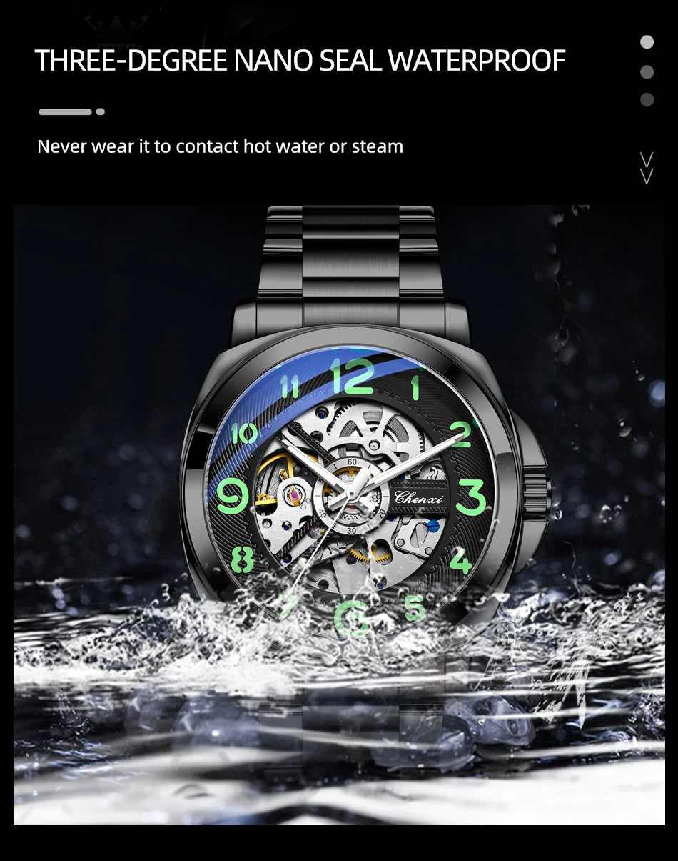 CHENXI New Mechanical Men's Watches Large Openwork Dial Fashion Luminous Waterproof Fully Automatic Mechanical Watch Man