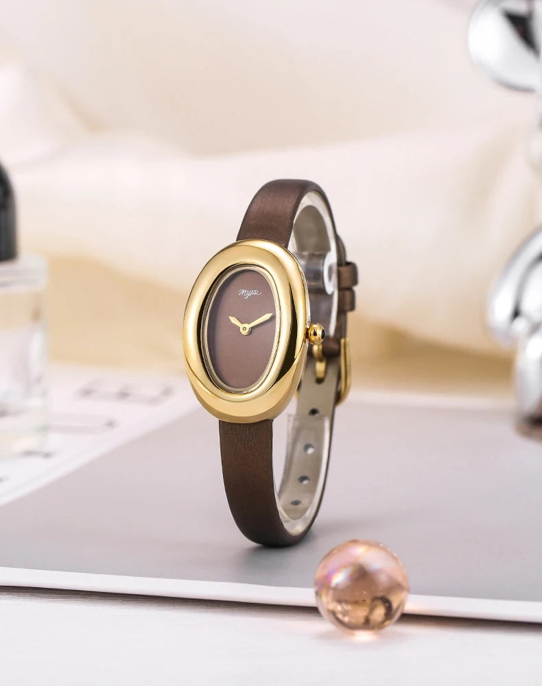 MYAR Women Watch for Girls Quartz Reloj Mujer Sliver Diamond Oval Shaped Orologio Ladies Wristwatch Simple Stainless Steel Clock