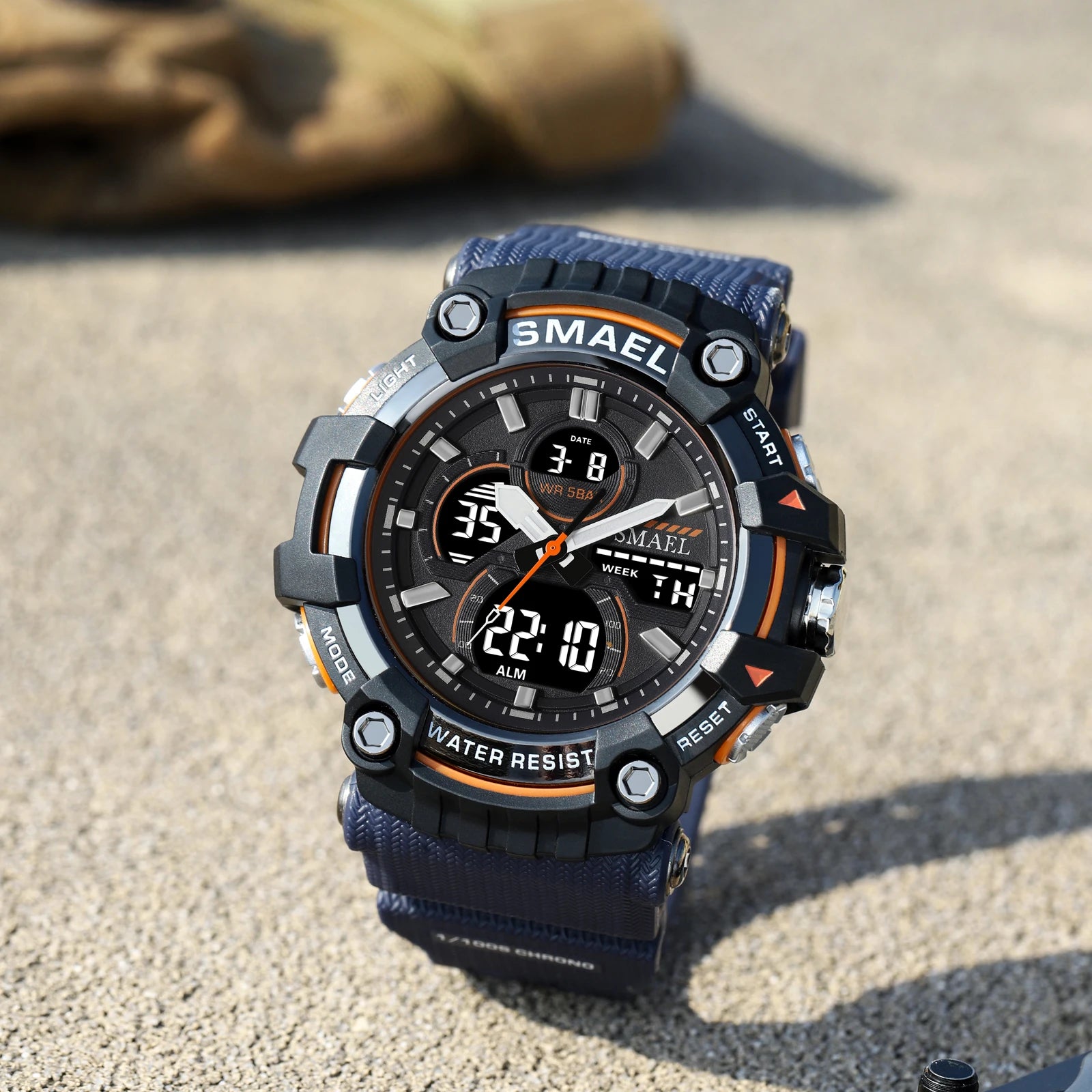 SMAEL Brand Sport Watch Men Quartz Wristwatches Waterproof Dual Time Display Military Army Green Male Clock 8079 Mens Watches