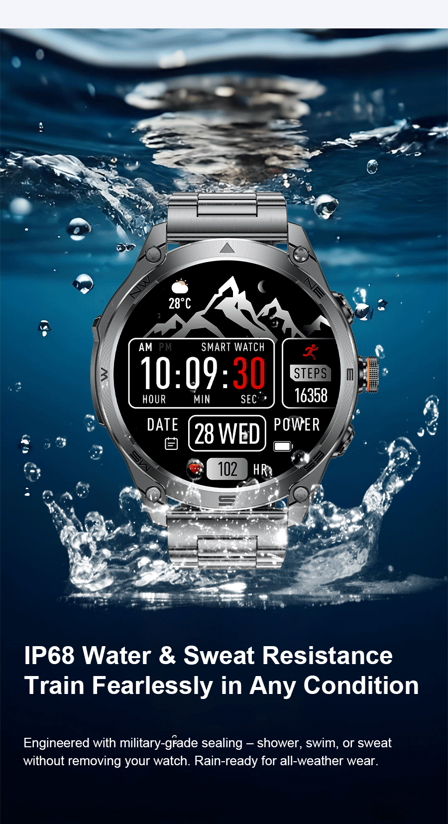 2026New Military Grade 1000mAh Battery GPS Smart Watch 10ATM Waterproof Compass Altimeter Call AMOLED Men Swim Sports Smartwatch