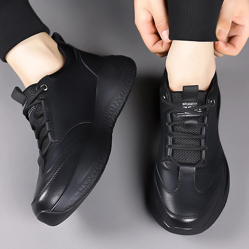 Fashion Men's Autumn Casual Leather Shoes Classic Business Formal Sneakers Comfy Thick Bottom Office Outdoor Daily Walking Shoes