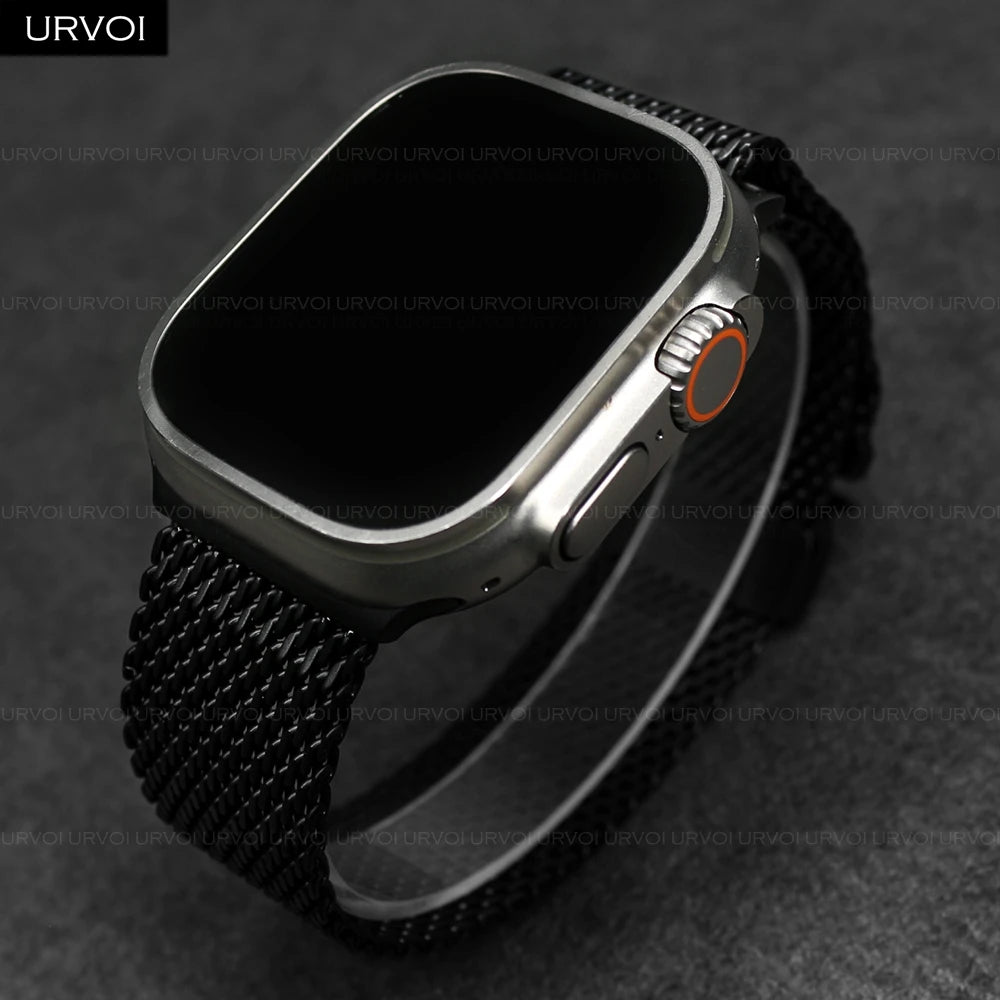 URVOI Band for Apple Watch Ultra 3 2 Series 11 10 9 8 SE stainless steel mesh strap for iWatch secure parachute buckle 46 49mm
