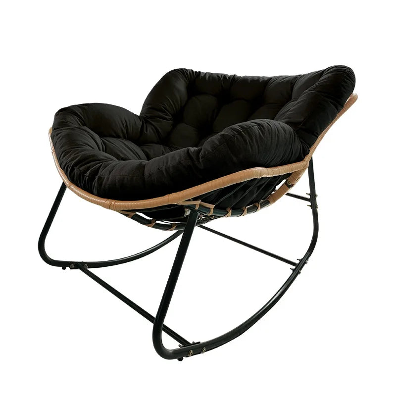 Rattan Rocking Chair with Thick Cushion Modern Wicker Oversized Lounge Egg Chair for Outdoor Patio Garden Indoor Home Furniture