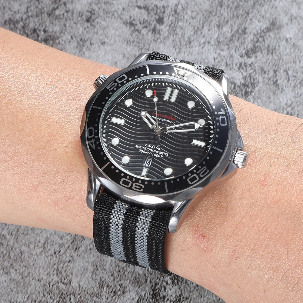 Premium Ribbed Watch Band Deployant Clasp Nylon 20mm 22mm Watch Strap for Omega Folding Buckle Watchband Sport Wristband For Men