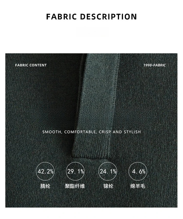 Old Money Style Men's Semi-High Neck Henley Sweater 4.6% Wool Blend Anti-Pilling Knit  Korean Casual Daily Wear