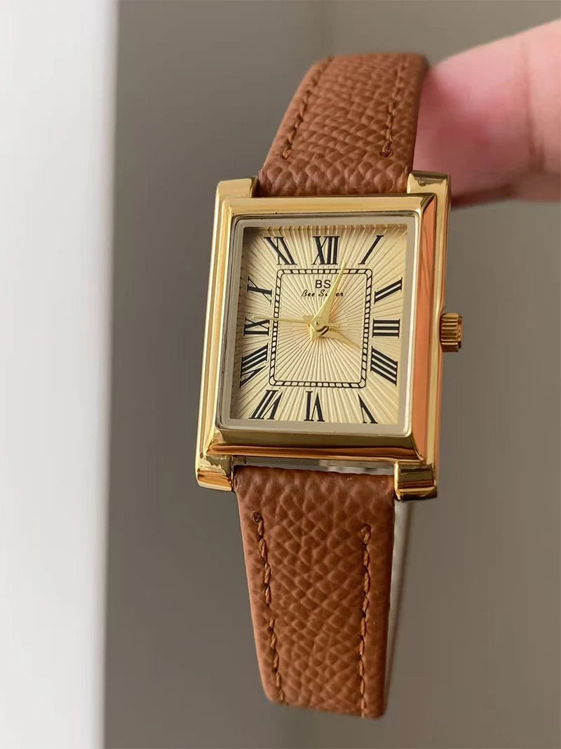 Ladies Elegant Quartz Vintage Watch Niche Minimalist Leather Strap Wristwatch Gifts Women Watches Exquisite Fashion