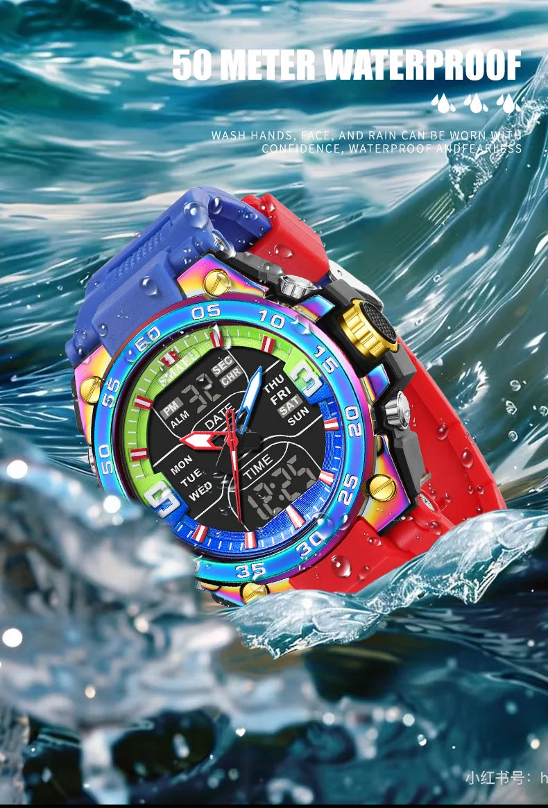 SMAEL Sports Watches 50M Waterproof Quatz Watches Mental Shockproof Men's Wristwatch Dual Time Alarm Clock  8138 Military Watch