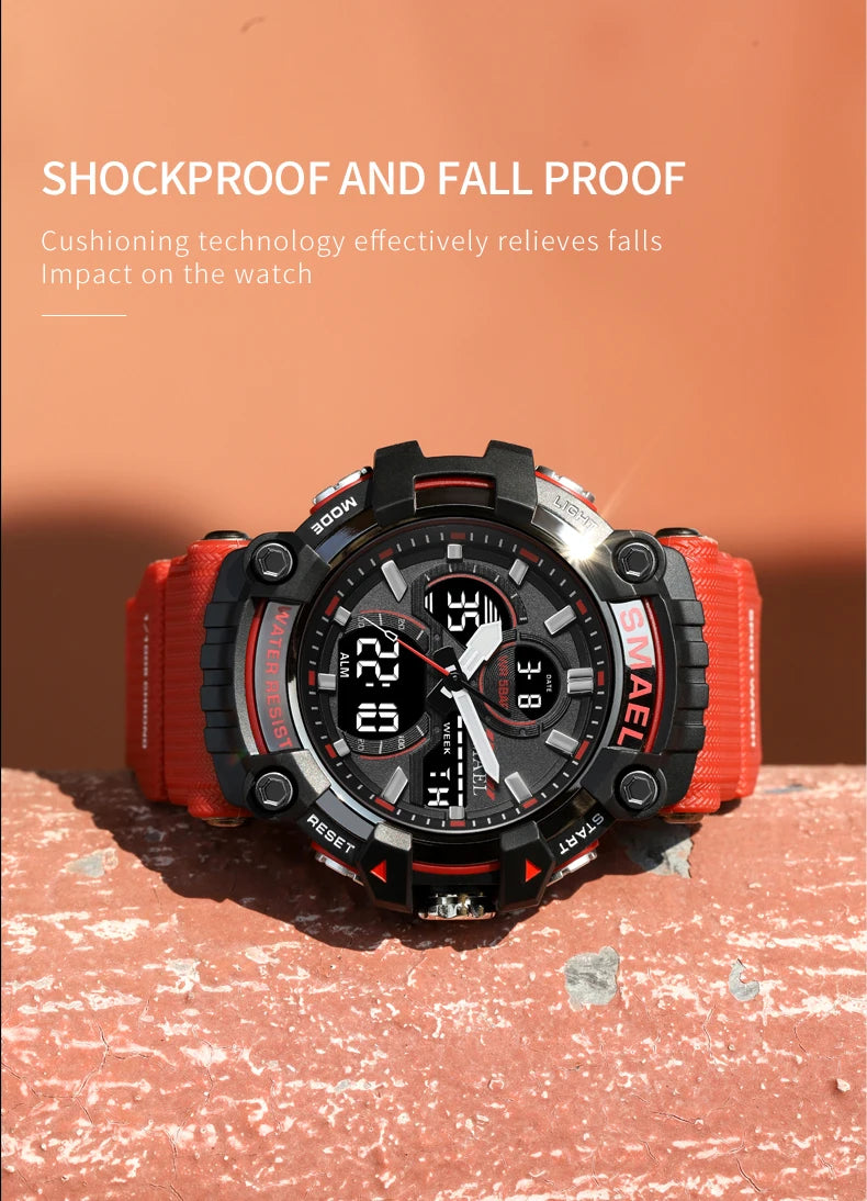 SMAEL Brand Sport Watch Men Quartz Wristwatches Waterproof Dual Time Display Military Army Green Male Clock 8079 Mens Watches