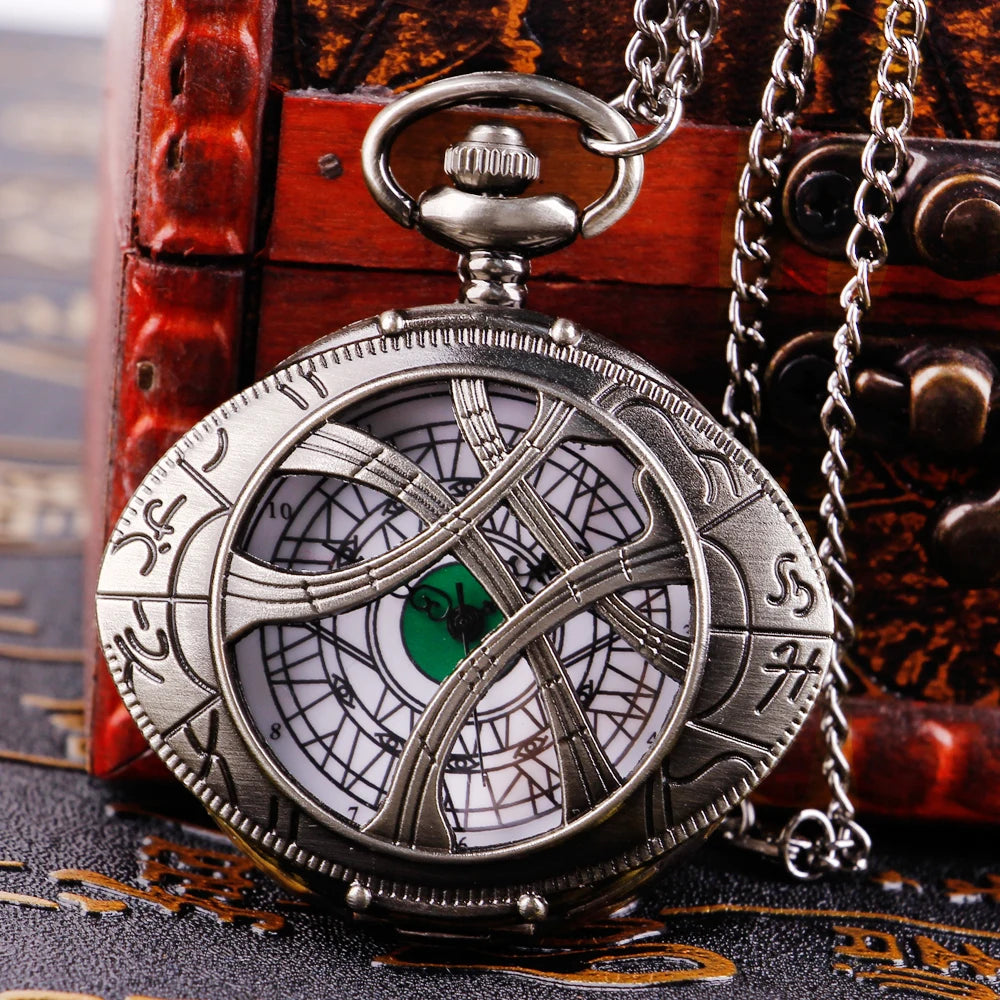 Vintage Bronze Eye Round Case Shape Quartz Pocket Watch Jewelry Pendant Necklace Chain Gifts for Men Women