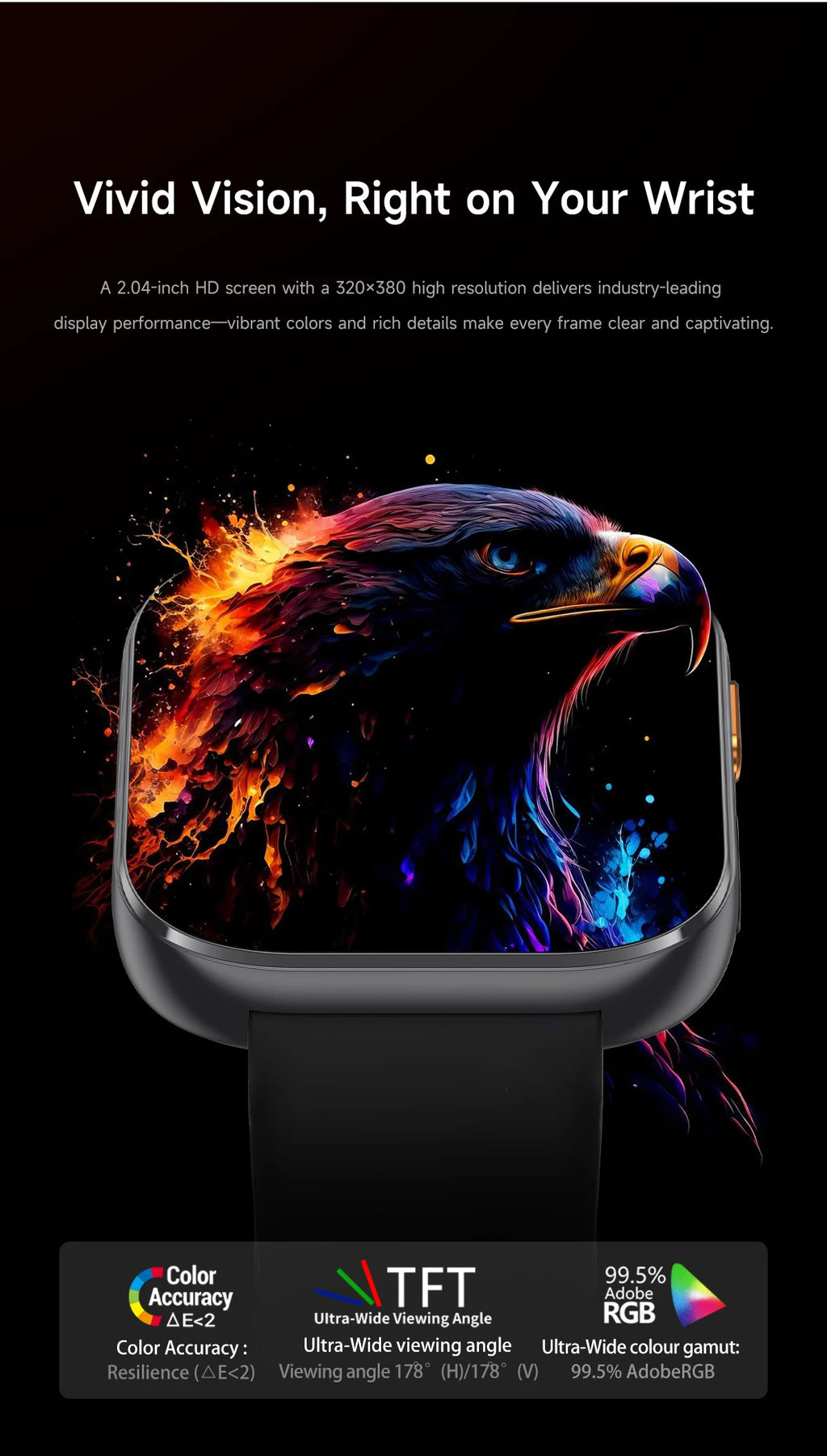 New 1000mAh Large Battery Smartwatch Men Women | 2.04"HD Screen BluetoothCall Heart Rate Monitor Flashlight Sports Fitness Watch
