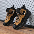 Black And Tan Mid Top Hiking Boots Suede And Leather Platform Sneakers Non Slip Outdoor Casual Shoes With Rugged Sole For All