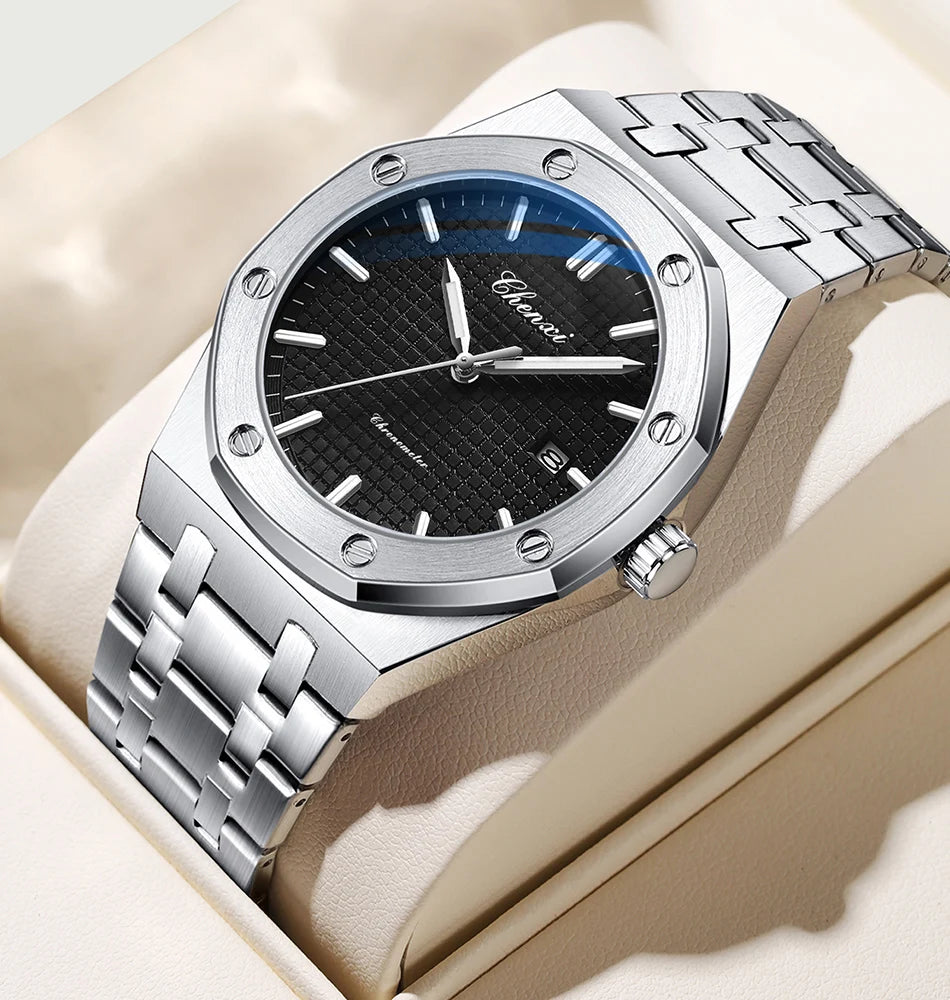 CHENXI NEW Men's Watches Fashion Casual Luminous Date Quartz Watch Male Clock Gifts 42mm Dial Gold Wristwatch Waterproof