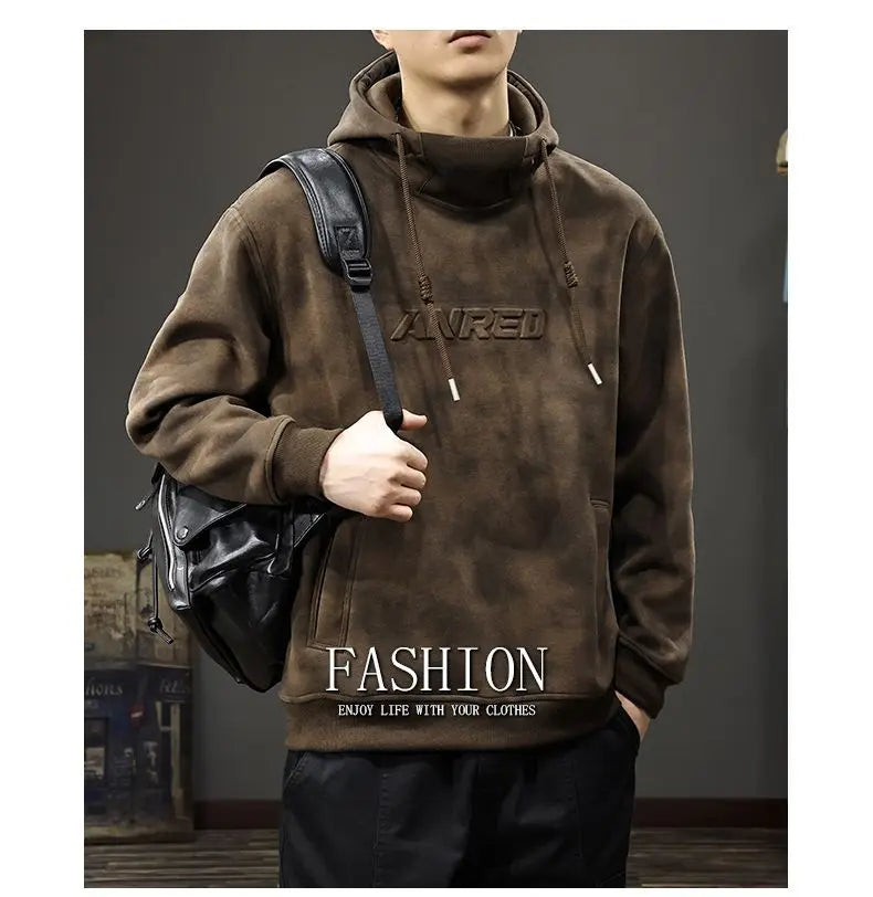 Autumn Winter Thickened Wasteland Wind Hooded Sweater Men's Heavy Steel Seal Loose Turtleneck Top Dirty Retro Jacket Sweatshirts
