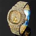 Hot Sell Luxury Iced Watch Mens Fashion Stainless Steel Gold Wristwatch Hip Hop Diamond Bling Jewelry Watch For Man Reloj Hombre