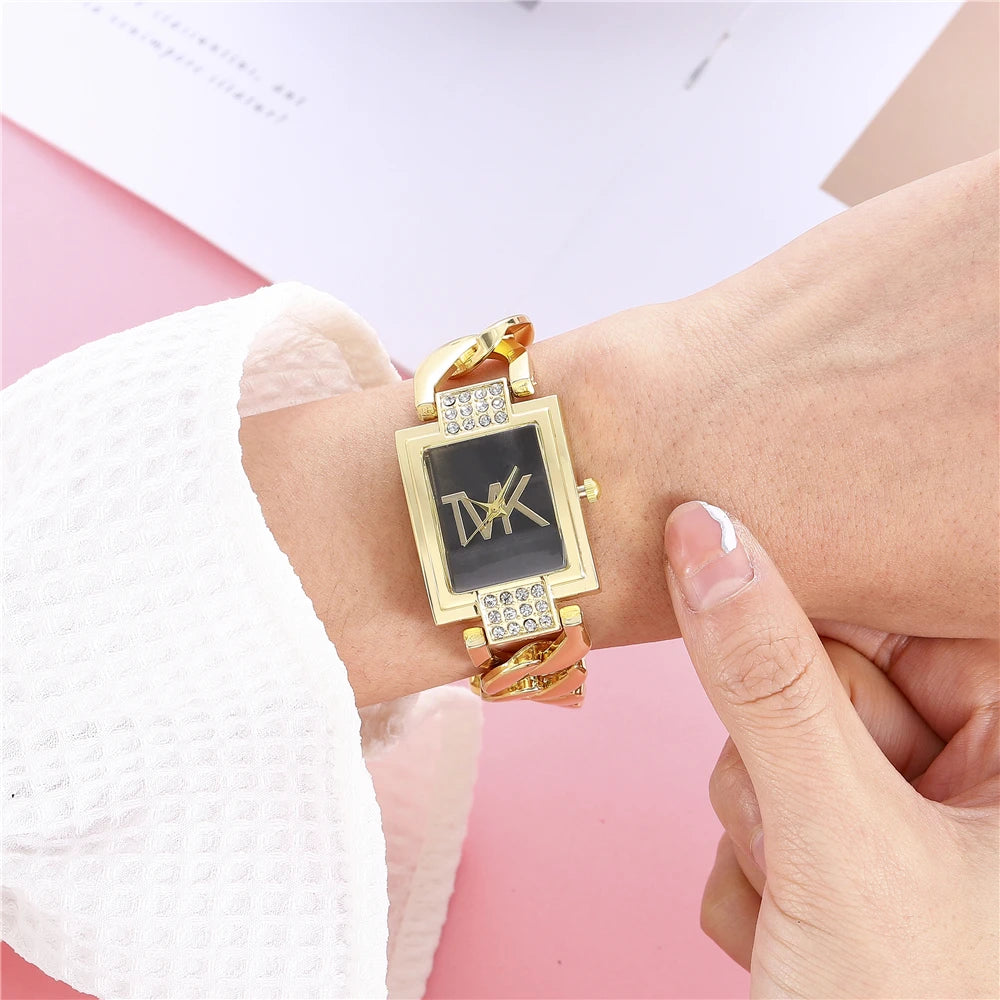 Luxury TVK Brand New Women's Watch Fashionable Temperament Style Metal Strap Square Quartz Women's Watch Clock