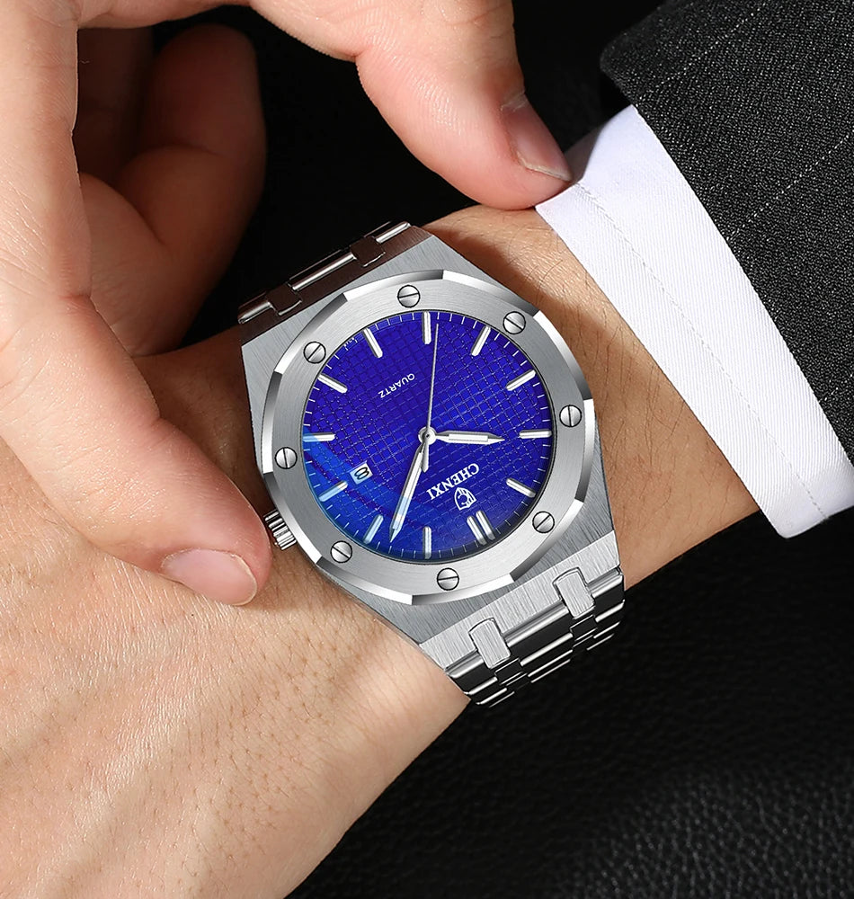 Mens Wacthes High Quality Waterproof Calendar Quartz Watch Men Original Stainless Steel Fashion Luminous Wristwatch Gifts Men