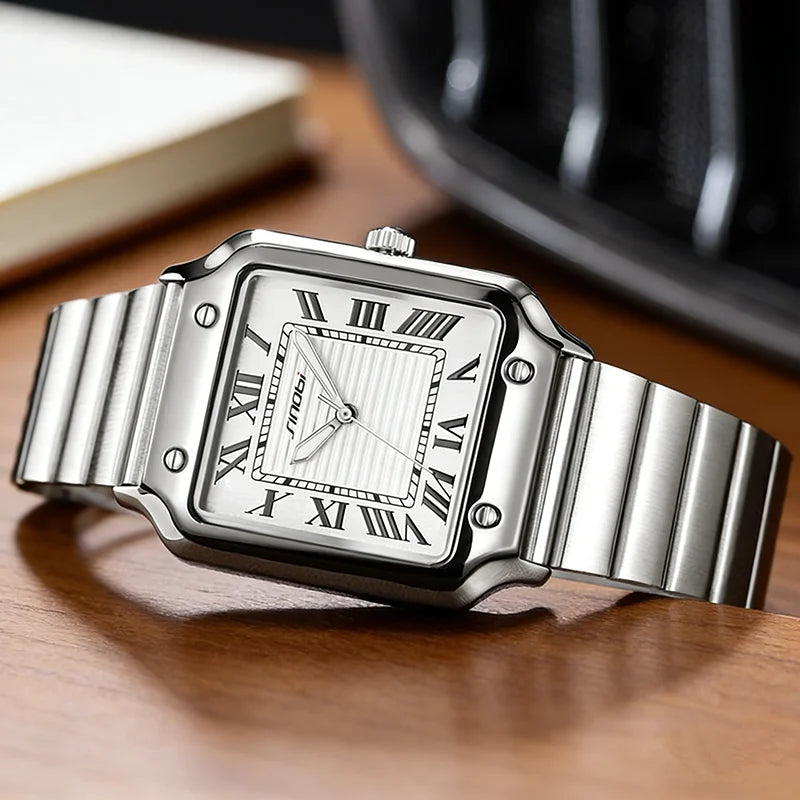 Square Quartz Watch Men Stainless Steel Waterproof Business Wristwatch Male Clock Relogio Masculino