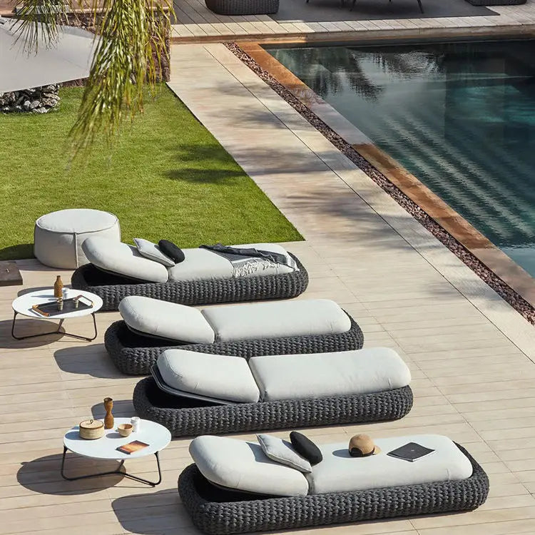 Outdoor Leisure Lounge Bed Courtyard Villa Braided Rope Garden Villa Pool Outdoor Rattan Lazy Single Bed Furniture