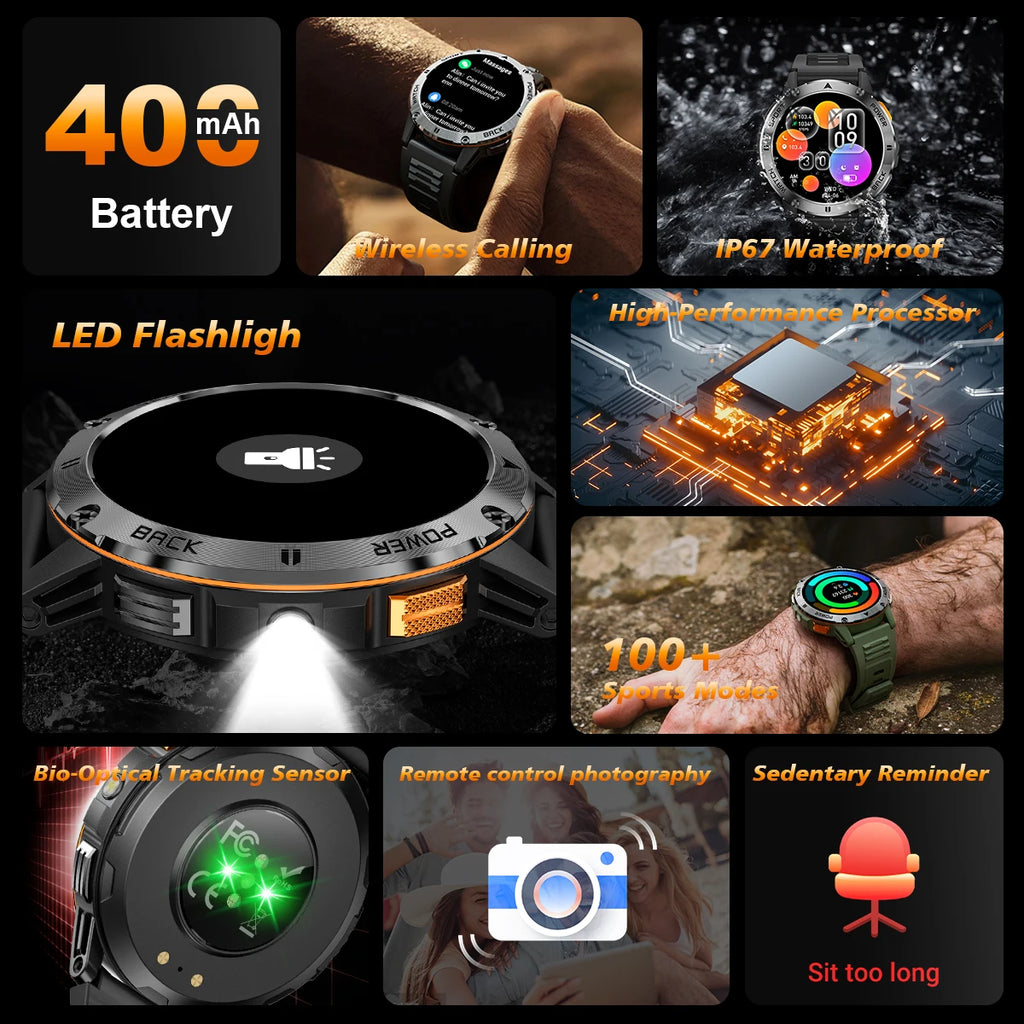 2026 New Smart Watch Men Compass Outdoor 3ATM Waterproof Sports Fitness Large Battery Bluetooth Call Smartwatch for Android iOS