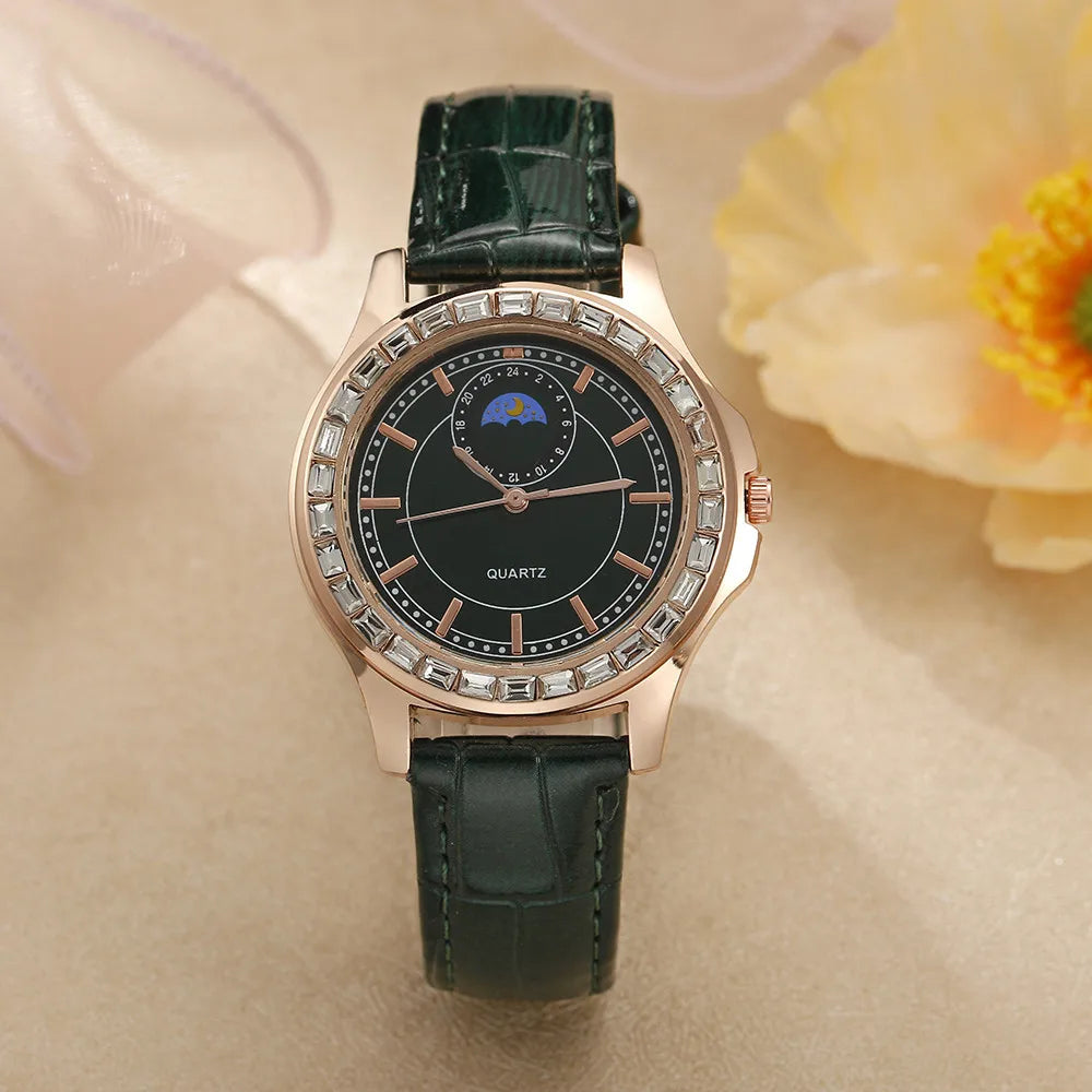 Luxury Large Dial Diamond Ladies Branded Quartz Watch Fashion 2025 Black Leather Women's Simple Dress Clock Gift Watches