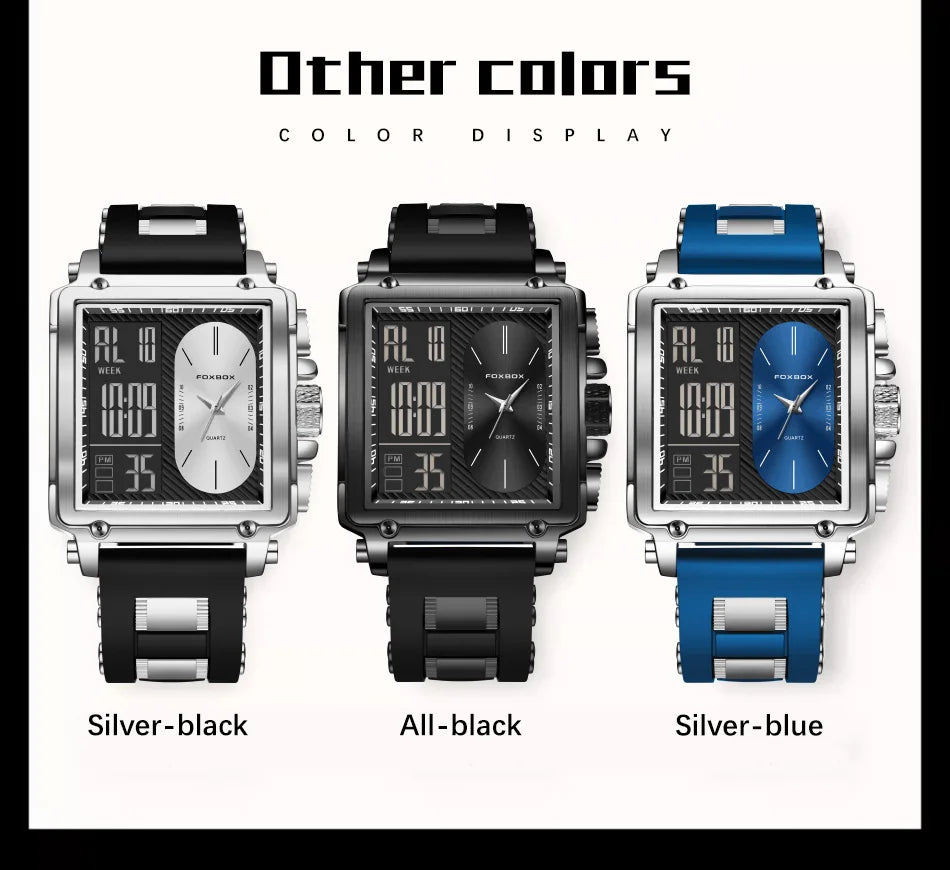 LIGE Fashion Square Digital Watch Men Casual Sports Waterproof Men's Quartz Wristwatch FOXBOX Top Brand Luxury Chronograph Watch