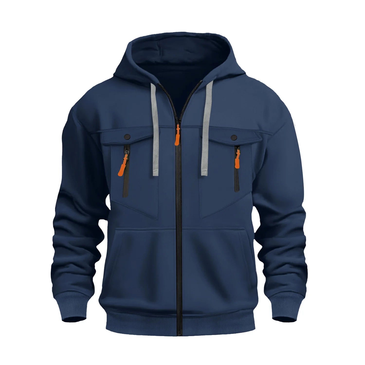 Autumn Winter Hoodies Men Zipper Patchwork Warm Fleece Sweatshirts Multi Pockets Male Fashion Hooded Jacket Thick Outdoor Hoodie