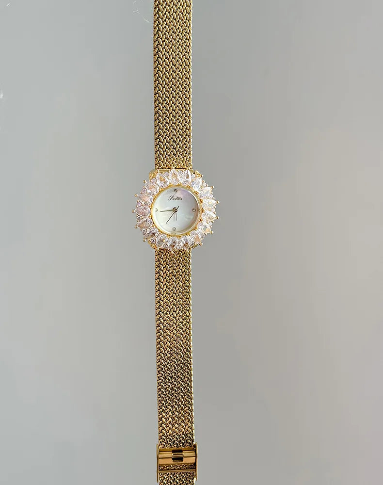 Women Watches for Girls Wrist Quartz Watch Sliver Gold Flower Diamond Orologio Ladies Vintage Wristwatch Stainless Steel Clock