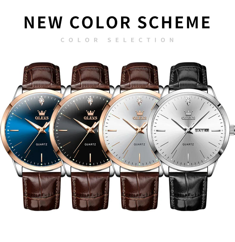 OLEVS 2935 Men Quartz Watch Dual Calendar Luminous Classic Business Watch For Men Fashion Original Waterproof Dress Wristwatch