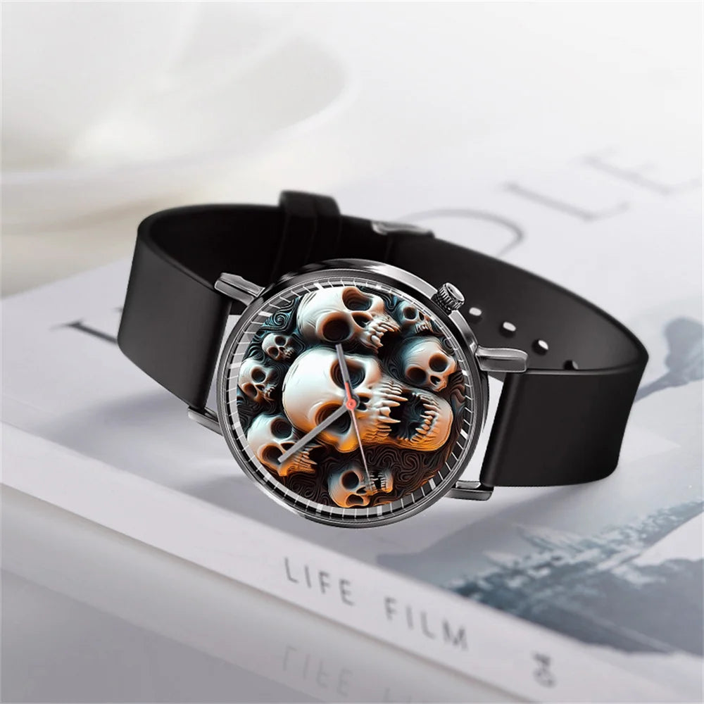 Hot 2025 Skull Simple Design Men's and Women's Quartz Watch Casual Silicone Black Women's Fashion Halloween Gift Wristwatch
