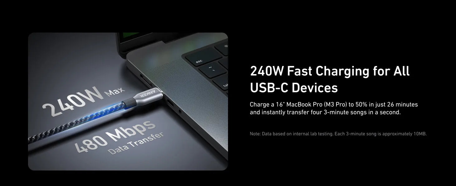 Anker Prime USB C To USB C Cable, 240W 6 Ft Fast Charging USB C Cable Upcycled-Braided Nylon with 100-Year Bend Durability
