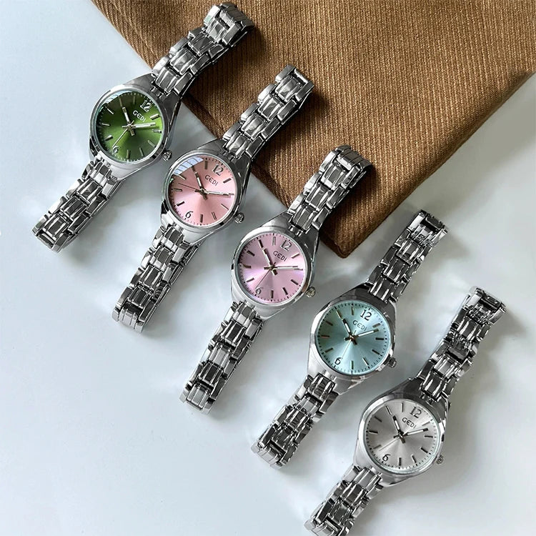 GEDI Small Watch for Women Silver Light Luxury Elegant Waterproof Quartz Watches Ladies Wristwatches Fashion Casual Simple