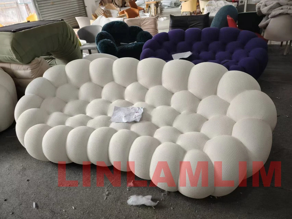 Linlamlim Modular Cloth Football Couch Contemporary Cloud-Shaped Sofa Fabric Curved Designer Sofa Set for Living Room or Office