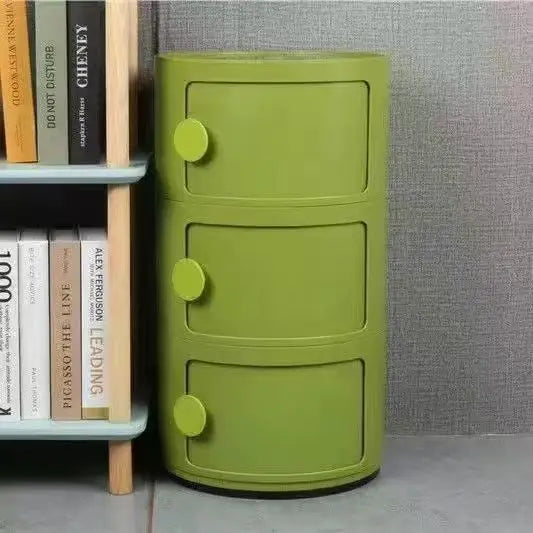 Plastic Round Bedside Nightstand with Drawers Practical Storage Box Cabinet Nightstand Chic Decor for Bedroom Living Room